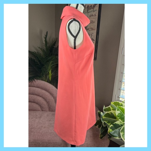 Sleeveless Coral Pink Shift Dress Mock Turtleneck Mod Style - Picture 4 of 12
